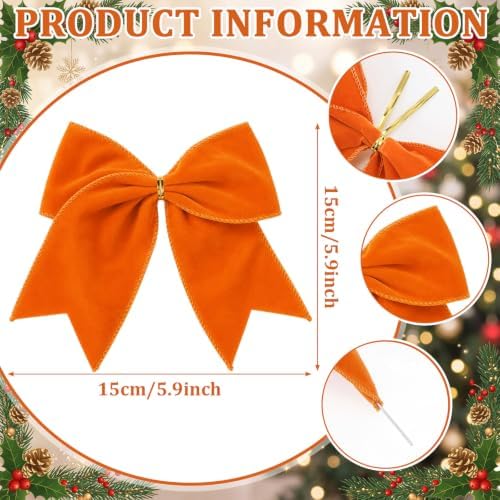 Janinka 12 Pcs 6 Inch Fall Velvet Bows for Wreath Decor, Orange