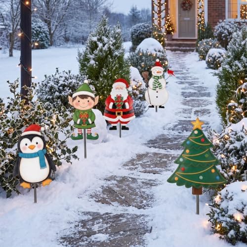 Roowest 5 Pack 12'' H Metal Christmas Yard Stakes Outdoor Decorations