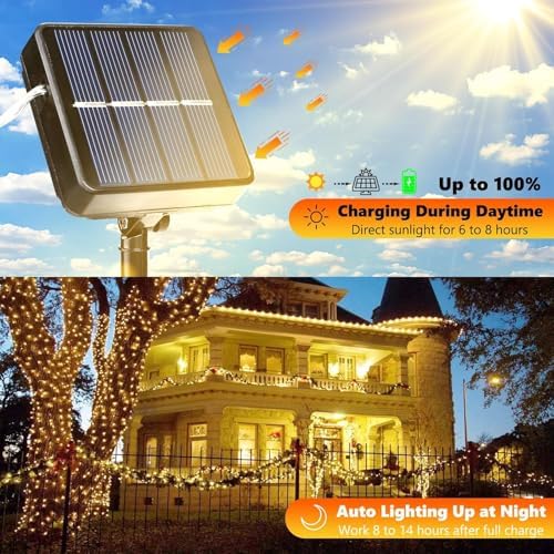 Lomotech Solar Fairy Lights Outdoor, 2 Pack Total 66ft 200 LED,Warm White