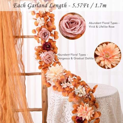 Waipfaru 2Pcs Fall Garland, 11Ft Eucalyptus Garland with Flowers