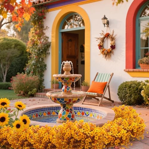 Grunyia 16 Bundles Artificial Fall Mums Outdoor UV Resistant, Fake Silk Plants No Fade Faux Greenery for Garden Porch Patio - Autumn Thanksgiving Christmas Home Decor (Fall Yellow)