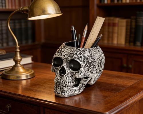 Metallic Silver Skull Decorative Bowl Gothic Gifts