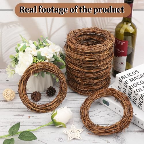 16 Pcs 6 Inch Natural Grapevine Wreath Set, Natural Rattan Wreath,Hand-Woven 6 Inch Vine Branch Wreaths, Perfect for DIY Crafts, Christmas Decorations, and Wedding Supplies