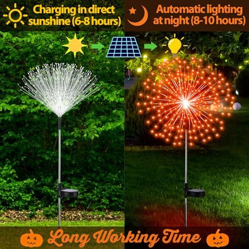 Tujoe 4 Pack Halloween Solar Decoration Outdoor Firework Lights, Orange
