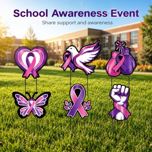 AceOrbit 6 Pcs Breast Cancer Domestic Violence Outdoor Decor Yard Sign