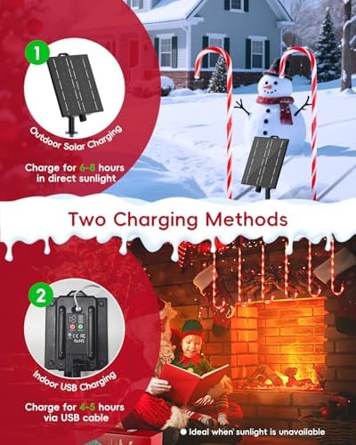 COOLWUFAN 24 Pack 22" Solar Candy Cane Lights Outdoor, 216 Bright LEDs Christmas Pathway Decorations with 4 Brightness Levels, Solar Powered & Waterproof, for Yard Walkway Holiday