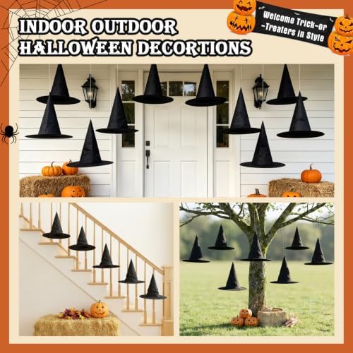 24 Pcs Halloween Hanging Witch Hats Black Floating Witch Hat Porch Decor