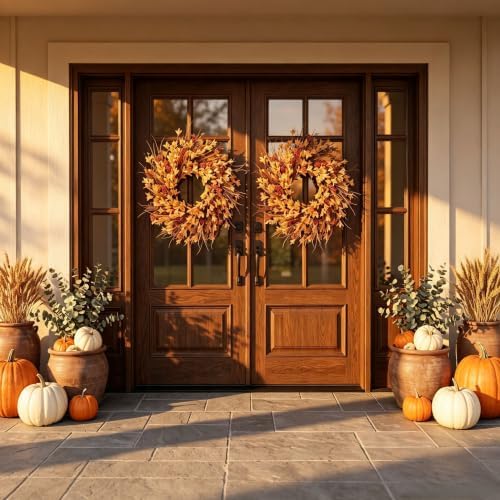 26" Large Fall Wreath for Front Door, Autumn Forsythia Rustic Harvest Decor