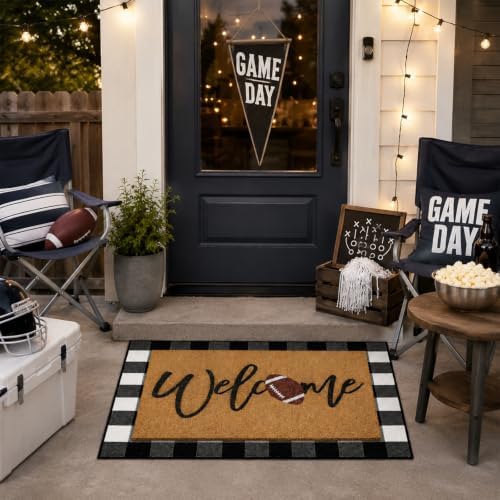 Tinideya 2 Pcs Welcome Football Layered Doormat Set