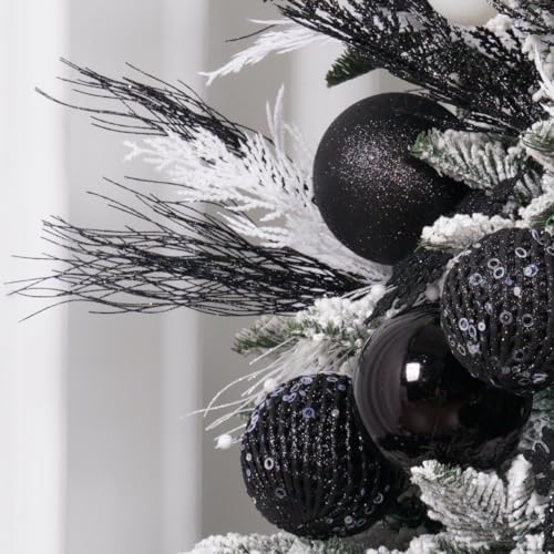 SLK 16-Pack Artificial Glitter Berry Stem Ornaments, Christmas and Halloween Decorative Glittery Twigs, Picks, Branches for Tree, Wreath, Small Vase, Halloween Party (Black)