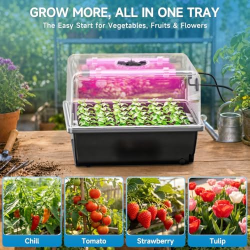 Hon&Guan 2 Pack Self Watering Seed Starter Trays with Growing Lights