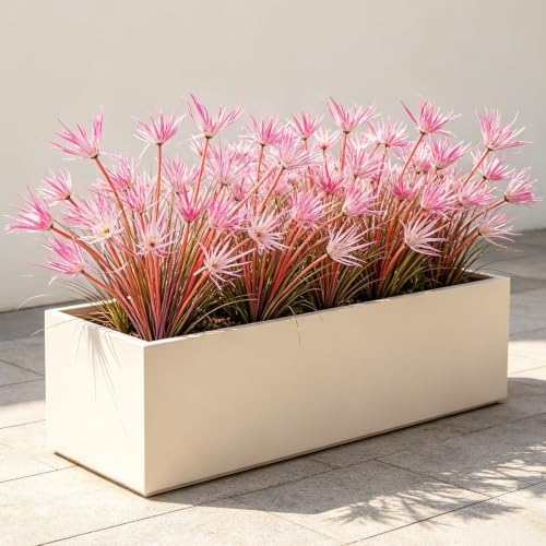 12Pcs Artificial Grass Plant, 16.5" Fake Tall Grass Pink White Flower