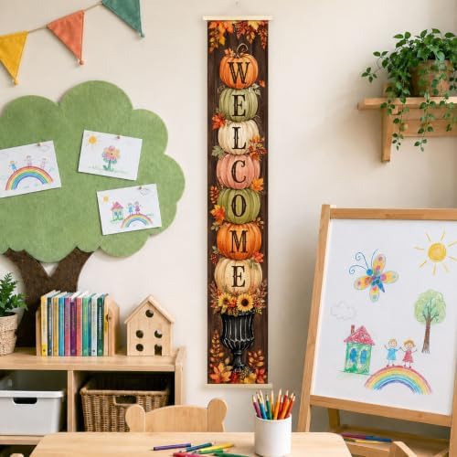 Welcome Fall Autumn Porch Door Banner Wall Decorations 8x47