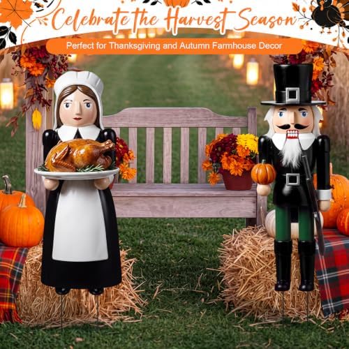 Geelin 2 Pack Fall Thanksgiving Metal Garden Stakes,Pilgrim Couple