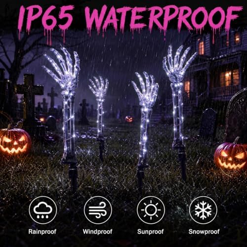 2-Pack White 80LED Skeleton Arm Halloween Outdoor Decor