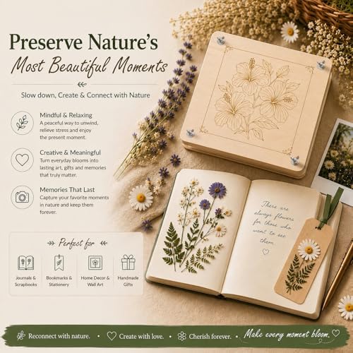 MeRGBWLife Flower Press - 11"x11" Wooden 10 Layer Flower Press Kit for Crafts Pressed Flowers & Plant Press, Scrapbooking, Bookmark Making, Wedding Bouquet Preservation, Dried Flowers