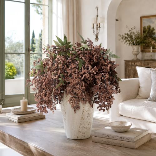 6 Pcs 43'' Artificial Nandina Berry Stems Brown Faux Branches Home Decor