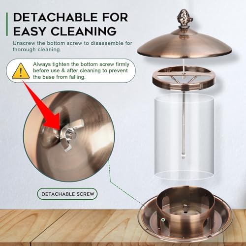 Gbekery Metal Bird Feeders for Outdoors Hanging, Weather Resistant Wild Bird Feeder with 360 Degree Feeding Tray, Copper