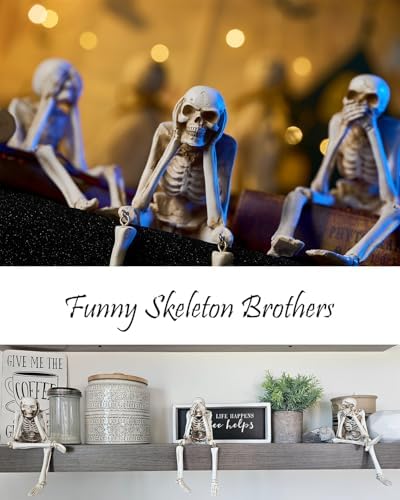 Halloween Mantel Decor, See Speak Hear No Evil Skeletons Resin Statues