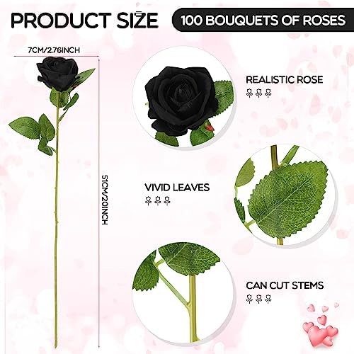 Jexine 100 Pcs Artificial Roses Flowers Bulk, Black