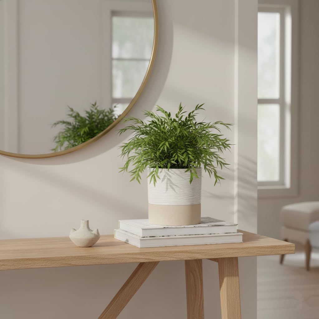 Nihow Ceramic Self Watering Plant Pot for Indoor Plants, 6 Inch,Cream White | Planter with Cotton Wick, Drainage Hole &