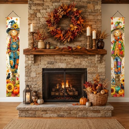 2 Piece Scarecrow Porch Banners 71 x 12 Inch Thanksgiving Door Decorations