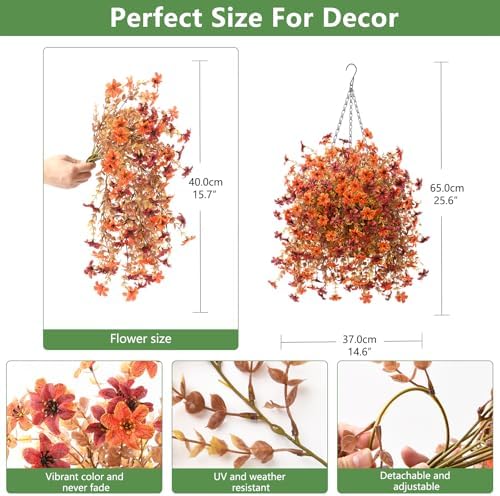 IINQCMY Artificial Flowers Fall Hanging Baskets Outdoors Fake Mums