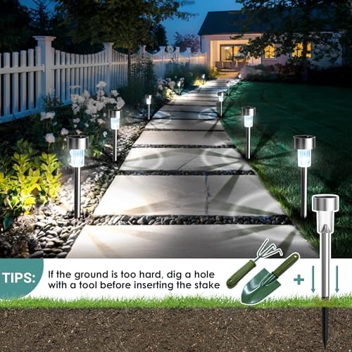 GIGALUMI Outdoor Waterproof Solar Garden Lights, 12 Pack Cold White