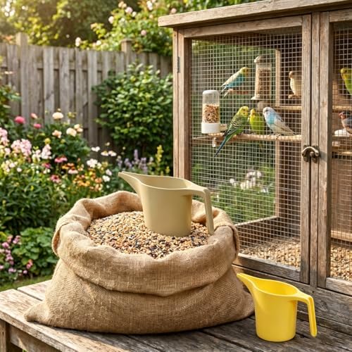 4 Pack Bird Seed Scoop with Spill-Proof Narrow Spout(Grey,Beige)
