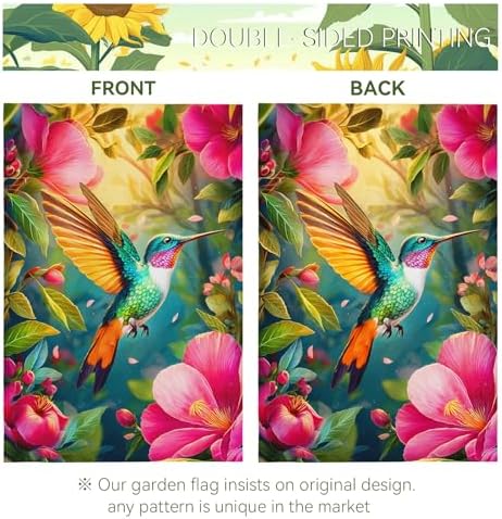 Hummingbird Spring Garden Flags 12 x 18 Summer Flower Garden Flag Bird Floral Seasonal Yard Flags Double Sided for Outside Lawn Outdoor Decorations