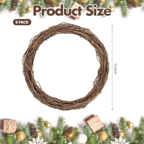 Ruisita 6 Pieces 12 Inch Grapevine Wreaths Vine Branch Wreath Natural Christmas Rattan Wreath Garland Decoration for Christmas Holiday Craft or Wedding Supplies