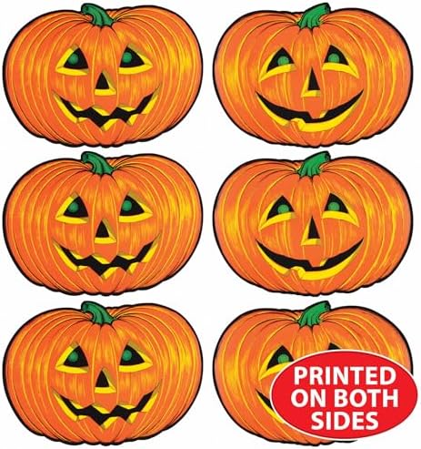 Beistle 6 Piece Paper Jack-O-Lantern Cut Outs, Halloween Party Decorations, Fall Décor, Made In USA Since 1900
