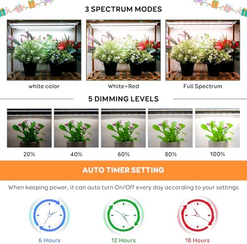 SDOVUERC 16'' 4 Bars Grow Light Strips for Indoor Shelves Plants Growing.