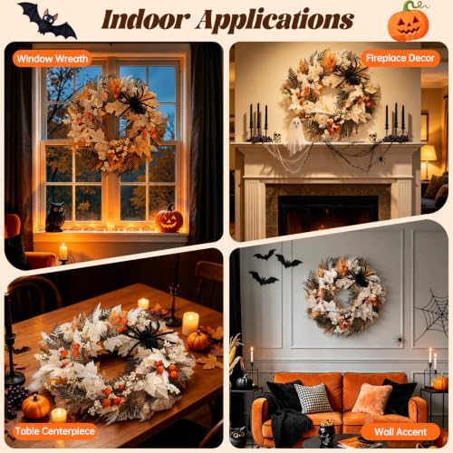 26" Halloween Wreaths for Front Door with Spider, Maple Leaf