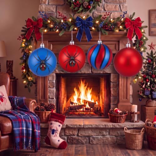 Tigeen 4 Pcs 6'' Large Spiderweb Themed Christmas Ball Ornament Decoration