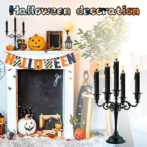 5-Arm Metal Candelabra Candle Holder Table Centerpiece, Black