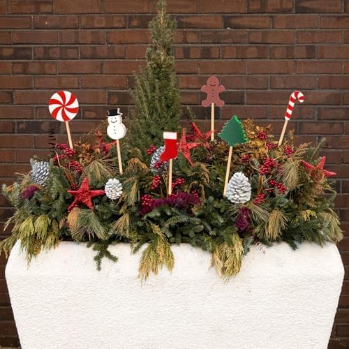 6 Pcs Wooden Christmas Garden Stakes Yard Plant Decoration