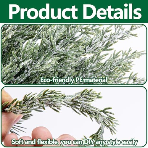45 Pcs Artificial Christmas Snow Pine Branches Red Berry Stems Faux Sprig