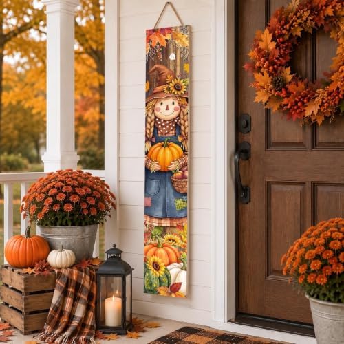 Fall Welcome Porch Sign, Wooden, 47.2", for Front Door, Scarecrow