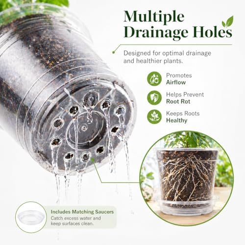 30 Pack 7/6/5/4/3 Inch Clear Nursery Pots with Drainage and Saucer, Plastic Pots for Planter, Clear Potting Pots for Succulents, Flower, Small Herbs, Indoor Outdoor Gardening