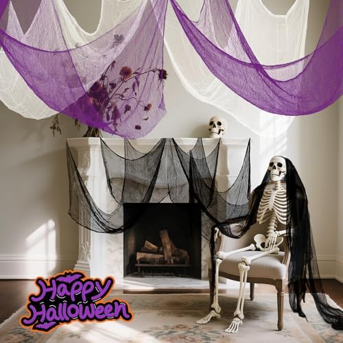 AHEONLAR 8 Pack Halloween Creepy Cloth 30x72 Inch Black White Purple Spooky Fabric Cloth Indoor Outdoor Halloween Decorations for Party Supplies, Home Wall, Doorway, Yard