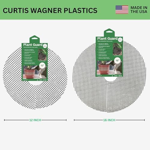 Curtis Wagner Plastics Plant Guard, 16" Diameter, 2-Pack | Plant Protector from Cats & Animals | Plant Soil Cover | Trim-to-Fit Plant Pot Cover for Healthy Root Growth | Indoor or Outdoor Use