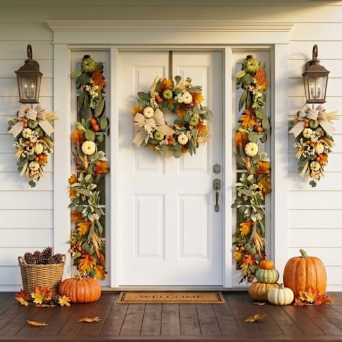 Valery Madelyn 24'' Fall Wreaths for Front Door with LED Lights