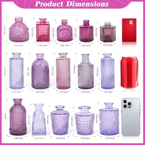 Set of 30 Purple Glass Bud Vases Small Textured Flower Vases