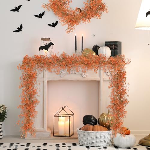 RECUTMS 2Pcs Artificial Wisteria Garlands 5.6Ft Orange Autumn Vines Plastic