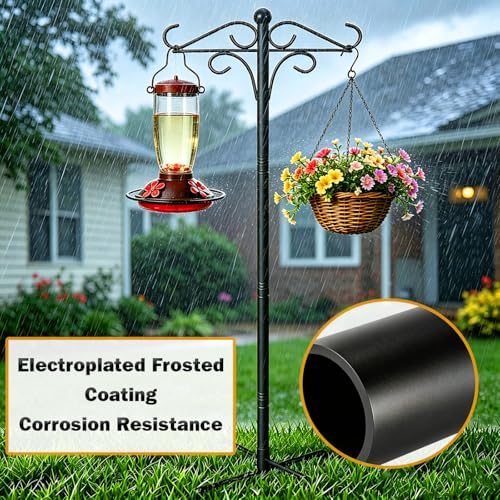 76'' Bird Feeder Pole, Adjustable Shepherds Hooks for Outdoor, Metal Garden Hanging Holder for Hummingbird Feeder, Wind Chimes, Patio Stakes, Wedding Decor