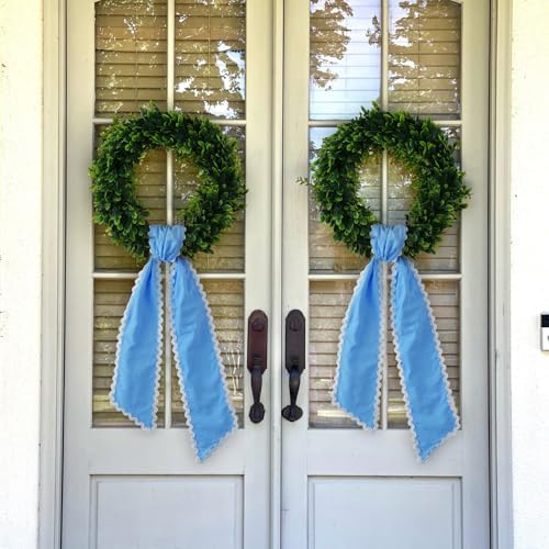 DYSHAYEN Wreath Sash for Front Door, Blue with White Trim