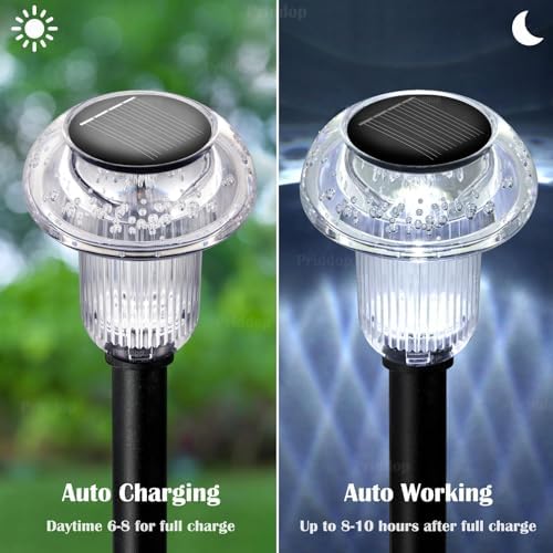 Priddop 8 Pack Solar Pathway Lights Outdoor Waterproof 6000K Cool White LED