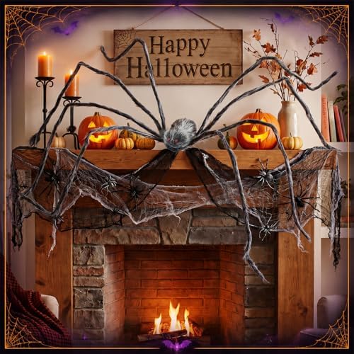 Blueweenly 6.5 ft Giant Spider Halloween Decorations Outdoor, Hairy Gray