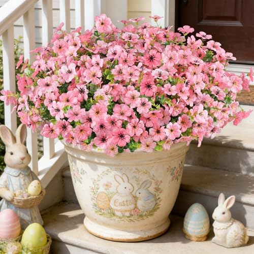16PCS Artificial Pink Flowers for Outdoors, Fake Silk Pink Flowers